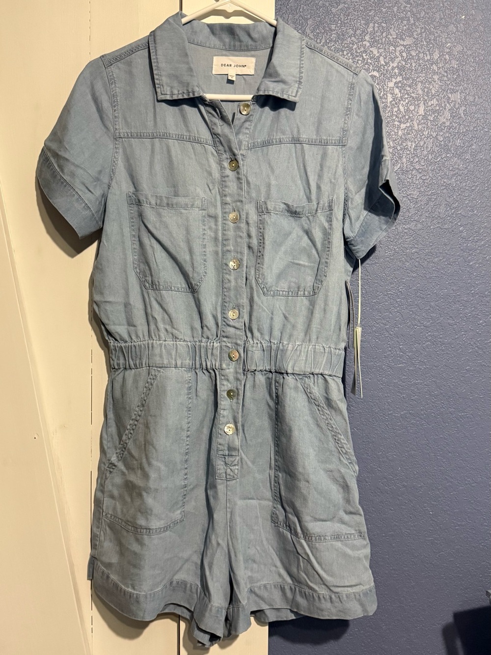 Dear John Light Blue Denim Shorts Romper for Women. Tencel material
